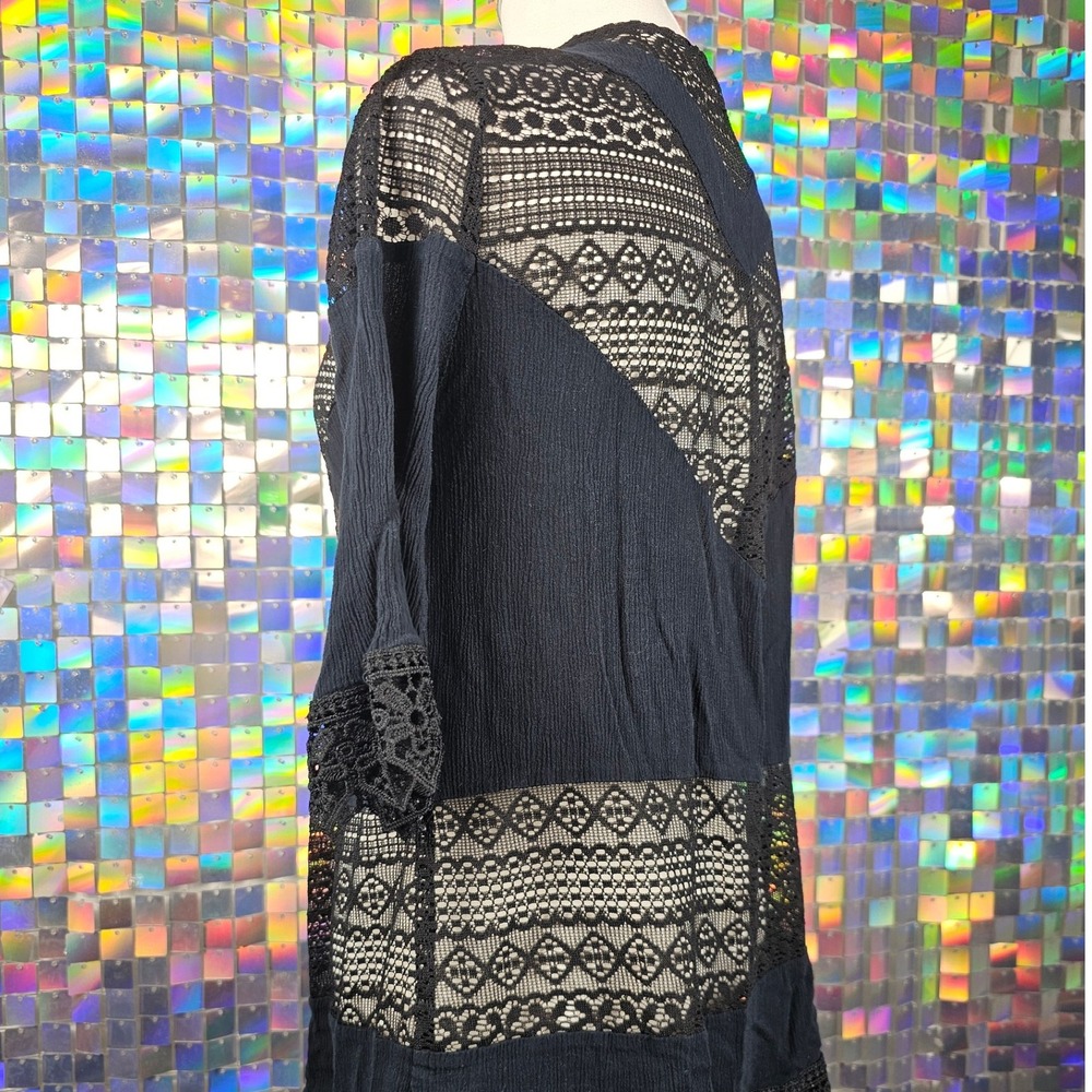 Moral Fiber Black Lace Trim Open Front Cardigan‎ Kimono Duster Women's Small - Picture 5 of 7
